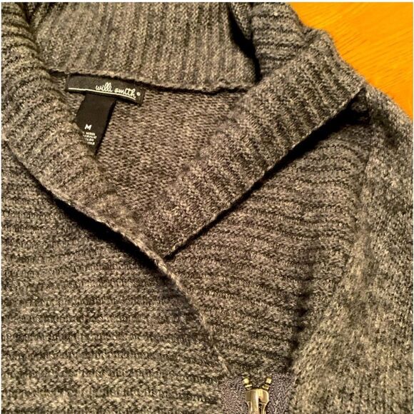 WILLI SMITH SWEATER WOMEN’S M GRAY CHUNKY MOTO WOOL BLEND SHAWL COLLAR. - Picture 7 of 12